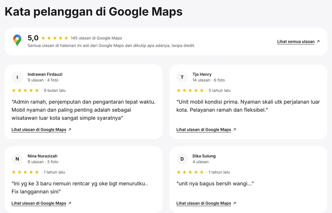 Tampilan website gomaps: ulasan jadi alasan memilih